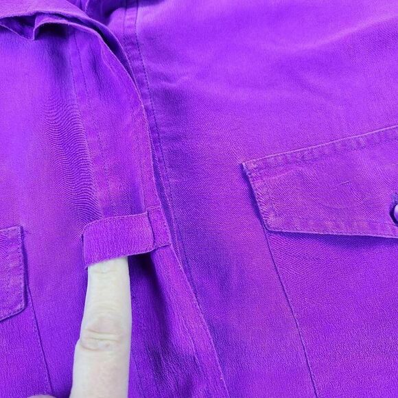🔹️Vintage Sunny Leigh Fuchsia Silk Buttoned Short Sleeve Top Large - Picture 9 of 13